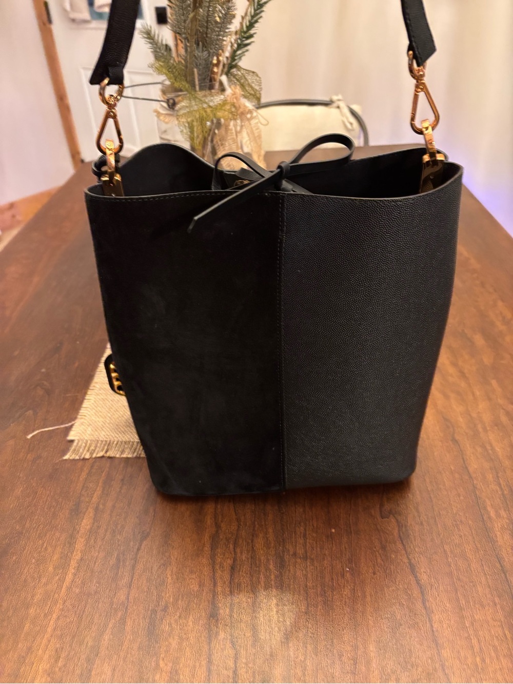 Stuart Weitzman Beautiful black suede 50/50 bucket bag. Excellent condition